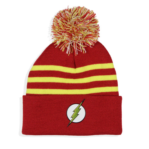 DC Comics The Flash Chrome Weld Jacquard Logo Cuff Pom Beanie Hat