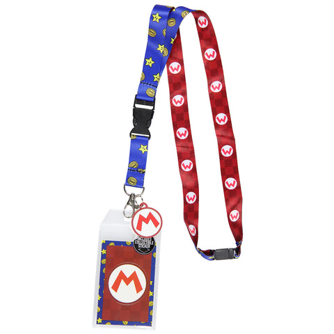 Super Mario Star and Mario Logo Reversible Breakaway Keychain Lanyard ID Holder