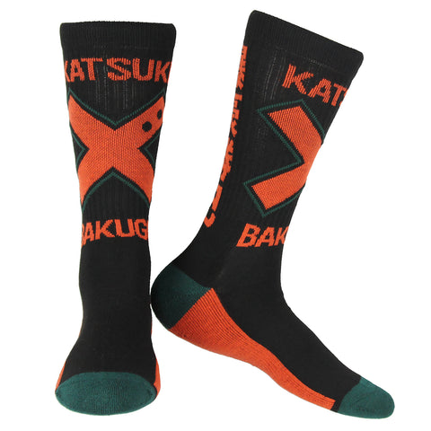 My Hero Academia Men's Katsuki Bakugo Mid-Calf Athletic Crew Socks