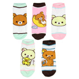 San-x Rilakkuma Bears Character Ankle No-Show Socks 5 PK