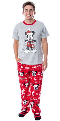 Disney Mickey Mouse Men's Santa Mickey Pajama Sleep Set Shirt Pants and Socks