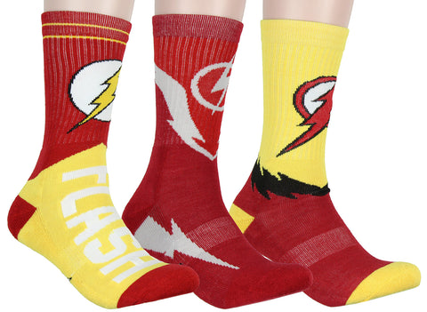 DC Comics The Flash Superhero Logo Athletic Crew Socks 3 Pair Pack