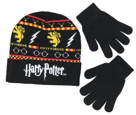 Harry Potter Gryffindor Themed Design Knit Cuff Beanie and Glove Set Youth OSFM