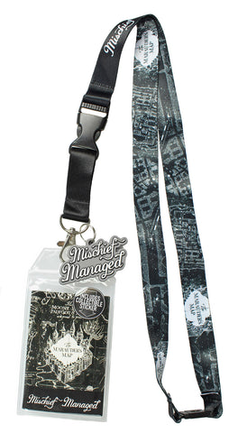 Harry Potter Mischief Managed Marauders Map ID Lanyard Badge Holder With 2" Rubber Charm Pendant And Collectible Sticker