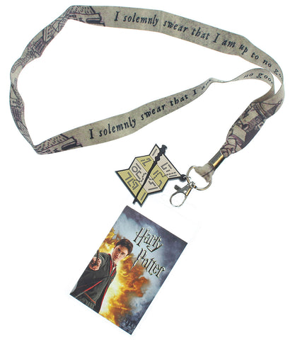 Harry Potter I Solemnly Swear That I Am Up To No Good Lanyard w/ Badge Holder and Marauders Map Rubber Charm