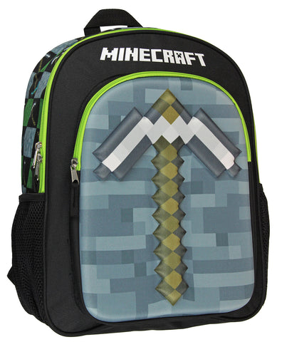 Minecraft Backpack Kids 16" 3D Molded Pickaxe Childrens School Bag