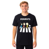 Peanuts Characters Abbey Road Parody Adult Men's Black T-Shirt New