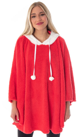 Santa Claus Poncho Costume Robe Red Plush Unisex Adult Christmas Hoodie